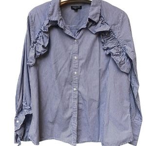 Kenneth Cole Ruffle Indigo Cotton Blouse SZ